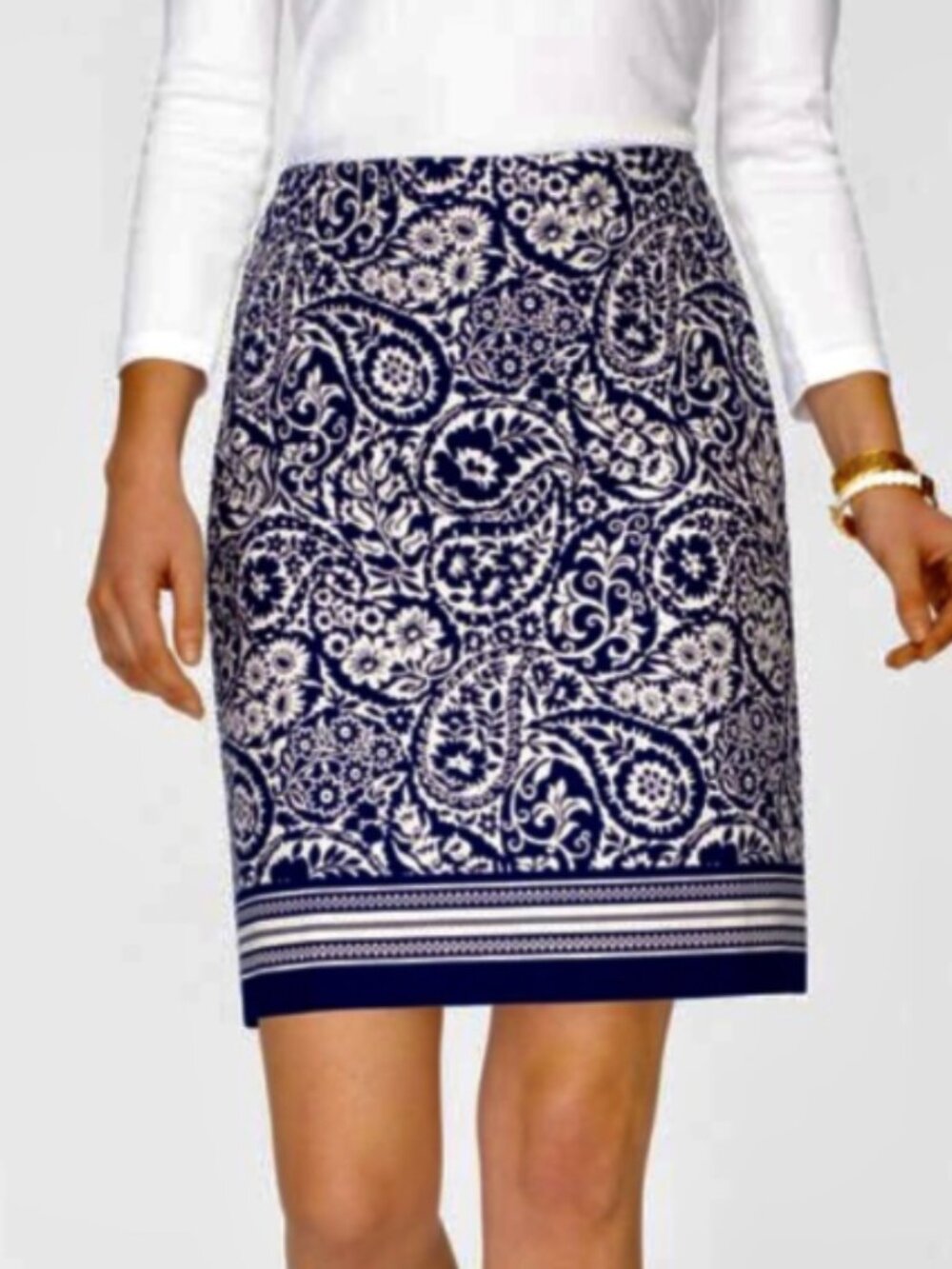 Talbots Navy White Paisley Floral Lined Mini Skirt Size 16 Coastal Nautical